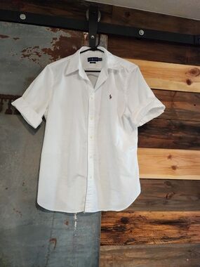 Ralph Lauren White Short-Sleeve Button-Down Shirt
